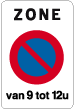 Panneau ZE1tn Zone stationnement interdit 9h-12h
