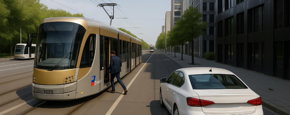 piétons et tram